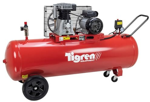 TIGREN Belt Drive Air Compressor, Twin Cylinder Oil-Lubricated 230V 13A, 200L, 3hp / 2.2kW, 150psi / 10 Bar 14CFM 97dB