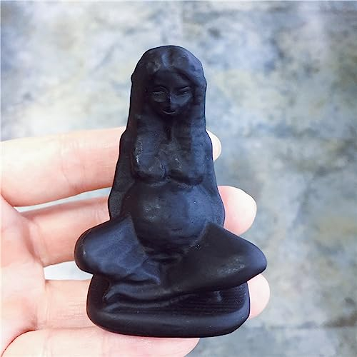 Natürliche Schwarze Obsidian-Kristallstein-Mutter-Erde-Statue, Handgeschnitzte Göttin-Figur, Energie-Handwerk, Heimdekoration Als Geschenk
