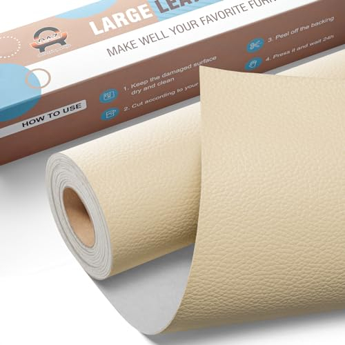 Leder Reparatur Set Creme,OAZ Kunstleder Selbstklebend 40 x 160 cm,Kunstleder Reparaturset Leder Reparatur Patch Selbstklebende Lederflicken für Autositze Möbel Sofa Taschen