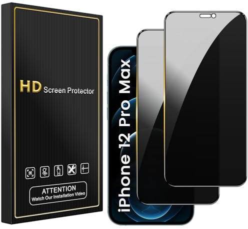 Romkasi Sichtschutz für iPhone 12 Pro Max 6,7 Zoll, Anti-Spy Panzer Schutz Glas Folie Schutzfolie, Einfache Installation Blasenfrei 9H Härte 2 Stück