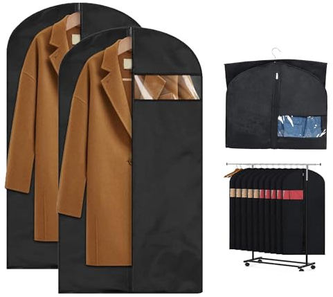 2 Stück Kleidersack Anzug, 140 X 60cm Kleidersäcke, Schwarz Kleidersäcke Mit Reißverschluss, Kleidersack Anzug für Anzüge Kleider Mäntel Sakkos Hemden Abendkleider Jacke Premium Kleidersäcke