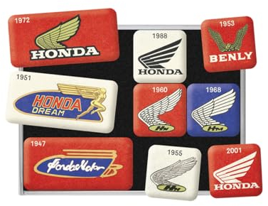 Nostalgic-Art Retro Kühlschrank-Magnete, 9 Stück, Honda MC – Logo Evolution – Geschenk-Idee für Honda-Zubehör Fans, Magnetset für Magnettafel, Vintage Design
