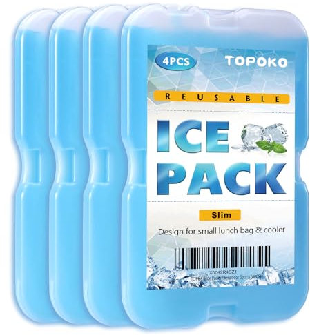TOPOKO Ice Packs for Lunch Bags, Cooler, Freezer Packs for Lunch Box, Cooler Bag, Slim Reusable & Long-Lasting, BPA-Free, Quick Freeze, Perfect for Picnic, Camping, Beach, Outdoor Sports (4)