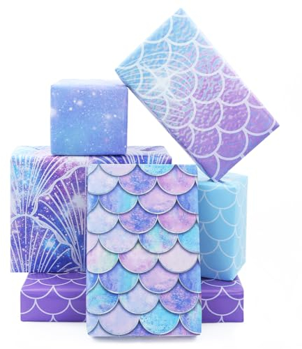 Wendbares, lila-blau, Meerjungfrauenschuppe-Geschenkpapier, Jakobsmuschel-Galaxie, Kunstpapier für Kinder und Mädchen, Geburtstag, Babyparty, Basteln