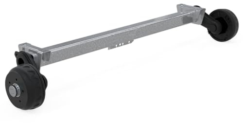 Knott VGB13M gebremste Achse 1350 kg für schwere Anhänger und Autotransporter, Auflagemaß 1450 mm, Anlagemaß 1950 mm, Radanschluss 5x112, wartungsfreie Gummifederung
