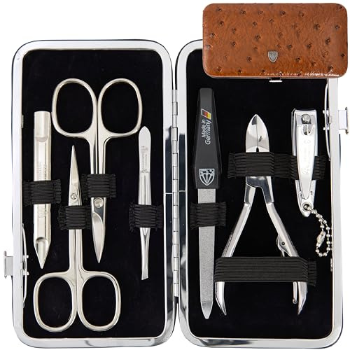 3 Swords Germany - brand quality 7 piece manicure pedicure grooming kit set synthetic leather case in gift box, Made by 3 Swords