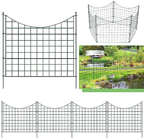 Fiqops 20 Stück Teichzaun, Teichzaun steckzaun mit 20 Zaunelemente und 24 Gartenzaun Metall, Befestigungsstäben zierzaun, Gitterzaun Set ür den Garten, Zaun für Hunde, Unterbogen