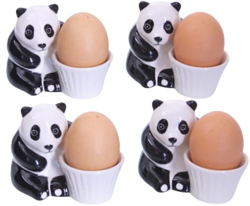 B2SEE Set 4 Coquetiers vaiselle déco en céramique de Motifs Design Animaux (Pandas)