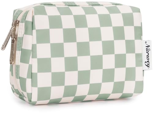 Klein Make up Tasche Kosmetiktasche Damen Schminktasche Klein Kulturtasche Damen Klein kulturbeutel, Makeup Tasche Makeup Bag (Gitter Minzgrün, Klein)