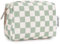 Klein Make up Tasche Kosmetiktasche Damen Schminktasche Klein Kulturtasche Damen Klein kulturbeutel, Makeup Tasche Makeup Bag (Gitter Minzgrün, Klein)