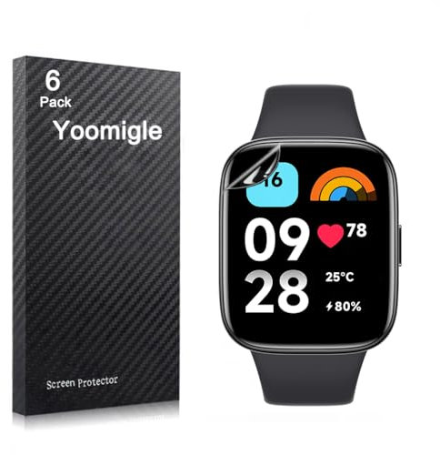 Yoomigle 6 Pièces Protection Écran Compatible avec Xiaomi Redmi Watch 3 SmartWatch Protecteur d'écran Transparents Résistant aux Rayures Sans Bulles Doux TPU Film pour Redmi Watch3 1,75 Montre
