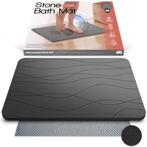 Naz Essentials Stone Bath Mat – XL Non-Slip Diatomite Earth Mat for Bathroom or Kitchen – Quick-Drying, Super Absorbent, and Easy to Clean