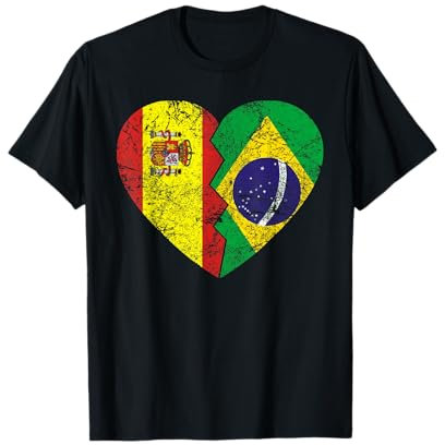 Banderas Brasileñas Corazón | España Brasil Raíces Vintage Camiseta