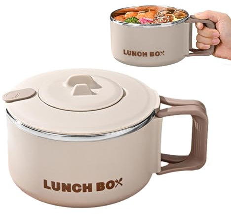 Bol À Nouilles Pour Micro-ondes, Bol À Ramen De 1 200 Ml Boîte À Lunch Cuiseur À Ramen Avec Couvercle Récipient À Soupe Micro-ondable De Grande Capacité En Acier Inoxydable Ou Dortoir, Bureaux