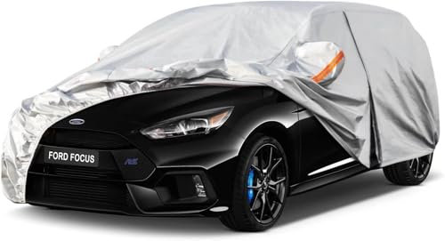 Kayme Autoplane Wasserdicht Atmungsaktiv für Ford Focus Hatchback (1999-2025), 6 Schichten Vollgarage Autoabdeckung für Regen Sonne Staub Schutz Verkratzt, Autoabdeckung mit Reflektierenden Streifen.