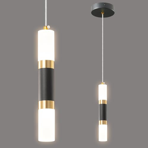 ZYBWL Modernes Schwarz pendelleuchte 1 flammig LED Mini Esszimmerlampe Leuchte Küche Wohnzimmer Schlafzimmer Nachttisch Bar SchwarzGold Kleine Hängelampe Höhenverstellbar