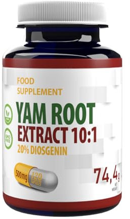 Hepatica Yam Root Extract 5,000mg Equivalent | 120 Vegan Capsules | High Strength 10:1 Extract (500mg) | 20% Diosgenin | 3rd Party Lab Tested Herbal Supplement