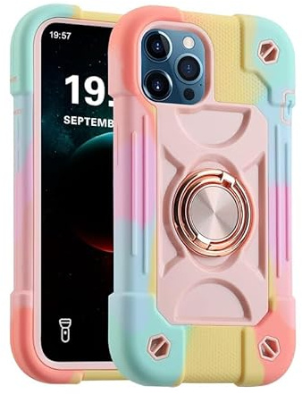 Gunroc for iPhone 14 Pro Case with 360°Rotate Ring Stand, Military Grade Drop Shockproof, Full Body Protection, Heavy Duty, 3-Layer Protective Cover Case for iPhone 14 Pro Pink