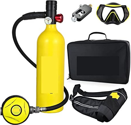 QZCX Botella Aire Buceo, Cilindro de oxígeno for Buceo con Capacidad de 1 l, respirador de Buceo portátil,para Buceo(Blackhead in Yellow Bottle)