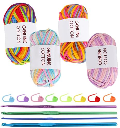 elthmpr Filato all'uncinetto per principianti, 4 pezzi di lana spessa per lavorare a maglia e all'uncinetto, 50 g, Easy Yarn per principianti, in cotone, per lavori a maglia e artigianato