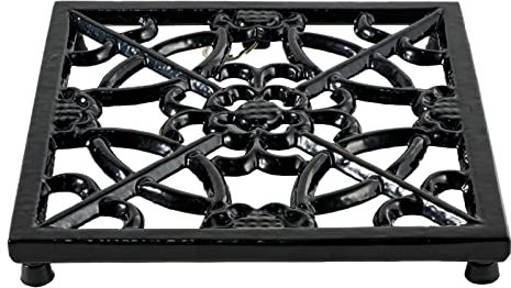 JOGREFUL Cast Iron Trivet Mats, Kitchen Pot Holders to Portect Table/Countertops, Heat Resistant Mats for Teapot/Hot Dishers/Plates, Vintage Mats with Weighted-Base, Flower Black