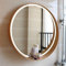 Badezimmerspiegel , 50 cm, 60 cm, 70 cm, runder LED-Badezimmerspiegel mit Holzrahmen, runder Kosmetikspiegel, V-intage-Wandspiegel Compatible with Wohnzimmer, Flur, Schlafzimmer, großer Schminkspiegel