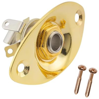 Toma de placa de salida de entrada de guitarra ovalada de 1/4 pulgadas con tornillos para la mayoría de piezas de repuesto de guitarra eléctrica (dorado)