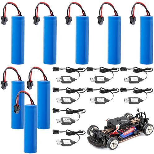 8 Stück 3.7V 18650 Li-Ion Akku, 1200mAh Lithium Lonen Batterien,Li-Ion Battery mit 8 SM-2P Plug&USB Ladekabel, Li-ion Power Ersatz Akku RC Recgargeble Battery für Panzer Autos RC Fahrzeuge Roboter