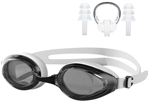 Kiuiom Gafas de Natación Unisex Adulto Anti-vaho y Antifugas Con Tapones Oidos y Clip Nariz Impermeable para Entrenamiento