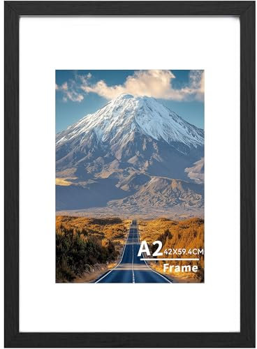 A2 Picture Frame,A2(42x59cm) Wooden Frame,Wall-Mounted Poster Frames, Photo Frames with Acrylic Glass (Not Glass), Landscape or Portrait,A2 Black Frame with A3 Mount,1 Pack