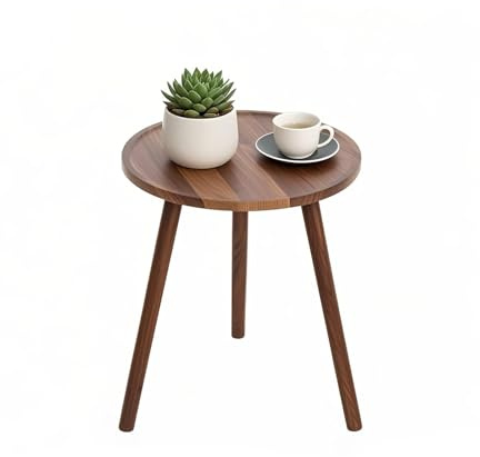 Hniuyun Round Wood Side Table - Bedside & Sofa End Table, Compact Plant Stand for Small Spaces, (39x47cm)