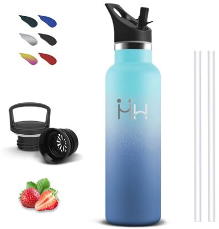 Botella Agua Acero Inoxidable, 500ml Botella Termica, A Prueba de Fugas, Cantimplora Infantil, sin BPA, Cantimplora con Pajita, Doble Aislamiento, para la Oficina, Cámping, Viajar, Correr, Escuela