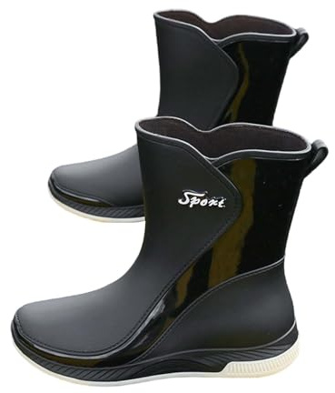 LOIJMK Stivali da pioggia da donna, impermeabili, in gomma, stivali da pioggia, stivali da lavoro, stivali di sicurezza, stivali da giardino, Nero , 40 EU