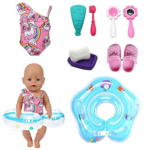 8 StüCk Puppen Badeanzug Set,Puppen Schwimmset, Tauchspaß,FüR 35-45 cm Puppen, Inkl. Badeanzug, Schwimmring, HöHlenschuhe, 5 Badespielzeuge, Puppenkleidung, BadespaßZubehöR
