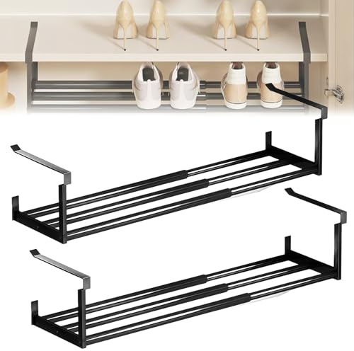 GBKDQQ Unter Regal Hängekorb Ausziehbar, Verstellbares Metall Regal 40-70cm, Organizer für Küchenschrank Schuhschrank Kleiderschrank, Schwarz