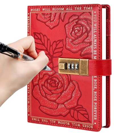Lock Journal – B6 Passwort-Tagebuch – 224 Seiten, Leder, Rose, Hardcover, liniert, persönlicher Organizer, Tagebuch, Planer für Damen, Herren, Kinder, Teenager, Schule, Reisen, Geburtstag, Weihnachten