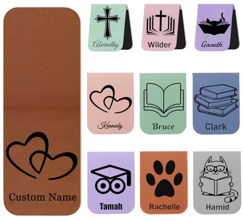 Personalisiertes Magnetisches Lesezeichen aus Leder mit individuellem Text und Symboldesign – Geschenk für Freunde, Bücherliebhaber, Leseratten und Studenten (Stil 2)