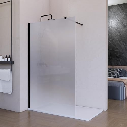 HOGAKIS Mampara de Ducha Fija Negra 80 x 200 cm Vitrificada, Cristal Templado Translucida 8 mm con Antical, Panel Walk In Reversible para Baño Moderno