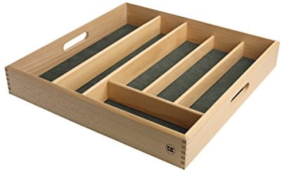 DRAWER SIZE CUTLERY TRAY IN FSC BEECH WITH GREEN LINING 38.2 x Width 38.2 x Height 6 cm