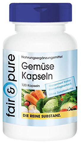 Fair & Pure® - Gemüse Kapseln - 120 Kapseln - aus 10 Sorten Gemüse inkl. Spirulina - natürliche Vitamine - ohne Magnesiumstearat und Siliciumdioxid