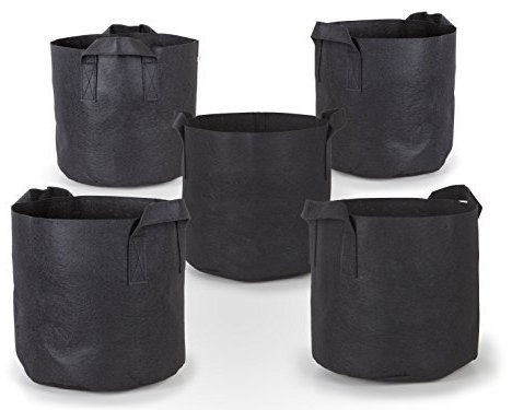 247Garden Lot de 5 sacs de culture en tissu d'aération de 59 litres avec poignées (260 g/m², noir, 36,8 x 43,2 cm)