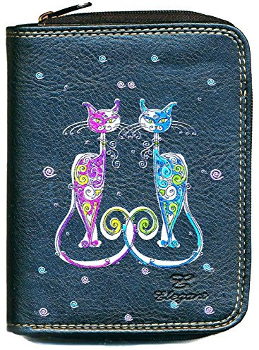 Syl'la Porte Monnaie Porte Carte Noir Motif Couple de Chat en Simili Cuir