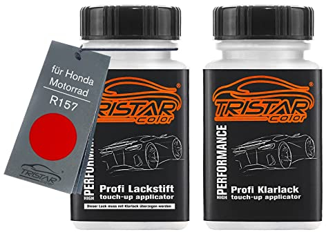TRISTARcolor Motorradlack Lackstift Set für Honda Motorrad R157 Italian Red Basislack Klarlack je 50ml