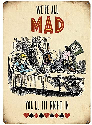 Kleines Metallschild (150 x 200 mm) – Alice im Wunderland – We're All Mad – Tea Party