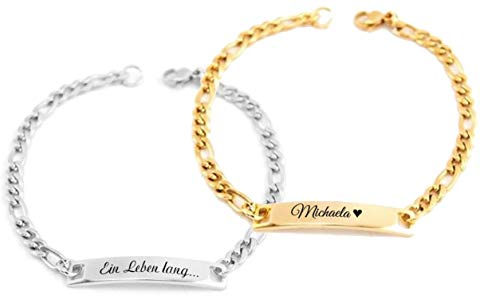 aplusashop ID Figaro Armband mit Gravur nach Wunsch in Gold oder Silber Mädchen, Freundschaftsarmband Neu (Silber)