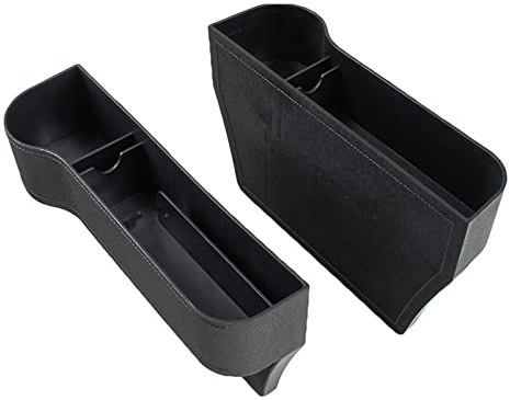 SKUNTUGUANG 2 PACK Side Pocket Organizer - Car Seat Filler Gap Space Console Storage Box Bottle Cup Holder Coin Collector with Hole for USB Cable,/Car Interior Accessories (Black Leather)