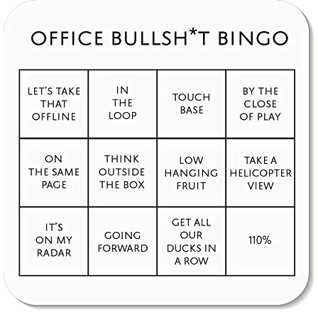 Office Bingo Card Coaster Funny Novelty Gift – Secret Santa and Office Joke Gift for Colleagues – Humourous Drink Coaster with Waterproof Gloss Finish (90 mm x 90 mm)