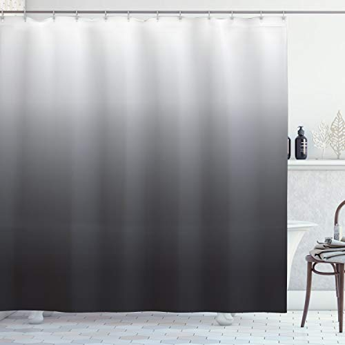 ABAKUHAUS Ombre Duschvorhang, Graustufen- Tone Theme ändern, Stoffliches Gewebe Badezimmerdekorationsset mit Haken, 175 x 220 cm, Weiß Grau