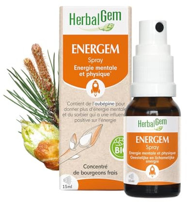 HerbalGem Energem Spray Bio énergie mentale et physique Complexe de Gemmothérapie Tonique 15 ml