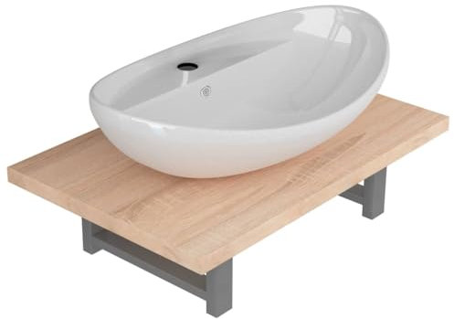 vidaXL Meuble de Salle de Bain avec Étagère Murale 2 pcs Ovale Vasque à Poser de Toilette Lave-Mains de Salle d'eau Lavabo Maison Céramique 58,5x39x21 cm